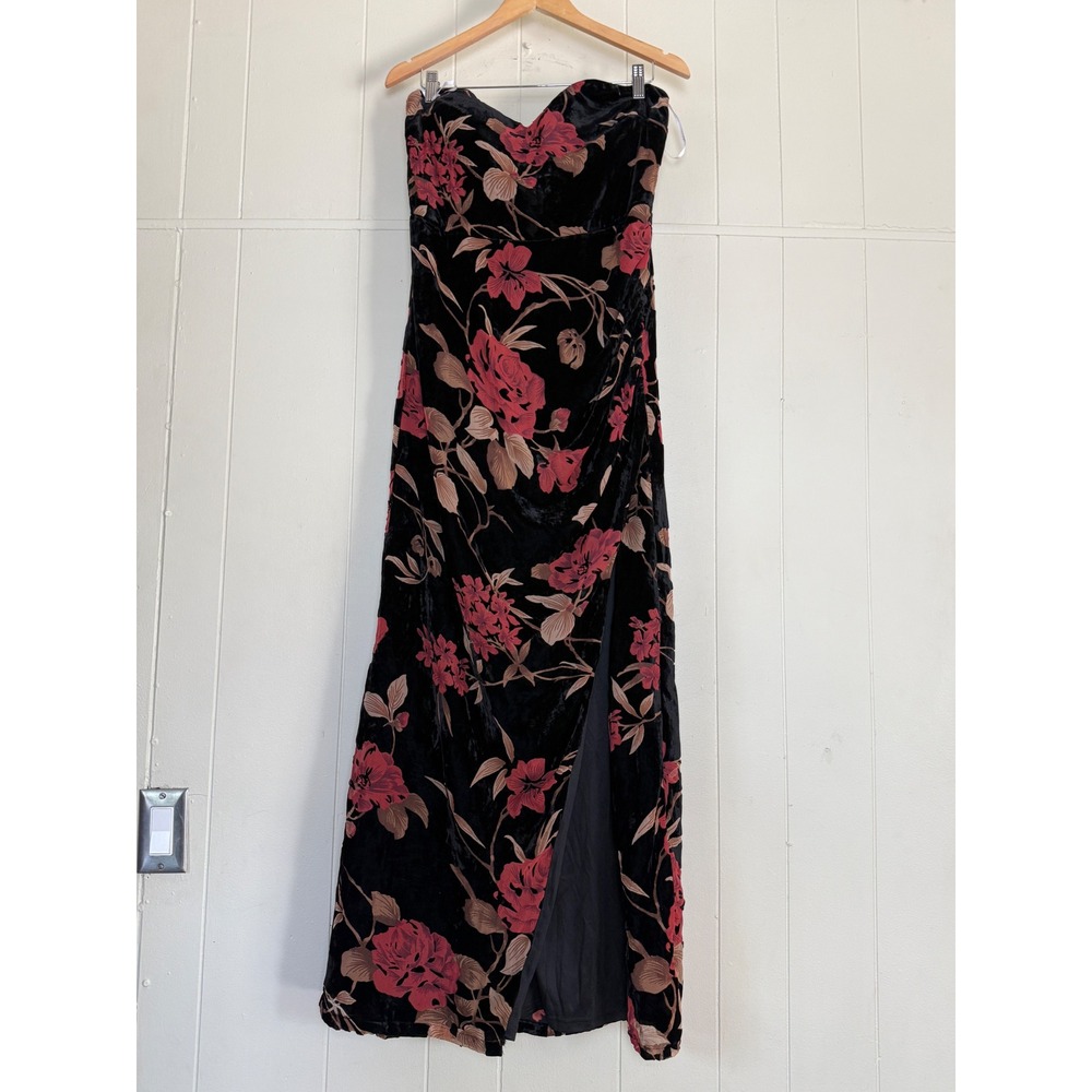 Lulus Womens Floral‎ Velvet Burnout Strapless Maxi Dress Size M Romantic Prom